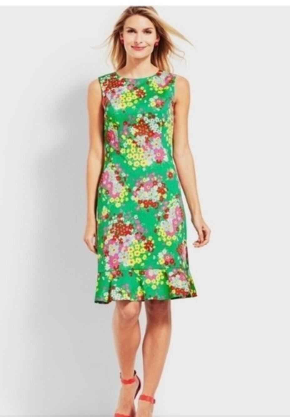 NWT Talbots Spring Summer Green Floral Shift A-line Dress Sleeveless Size 10P
